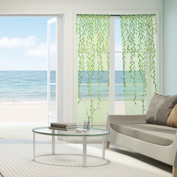 PiccoCasa 1 Piece Voile Sheer Fabric Window Sheer Rod Pocket Curtain Panel, Green 39"x79"