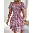 thumbnail image 2 of Women's Floral Sweetheart Neck Flounce Sleeve Mini Dress Chic Romantic Vacation Style Short Sleeves Lined 100% Polyester, 2 of 8