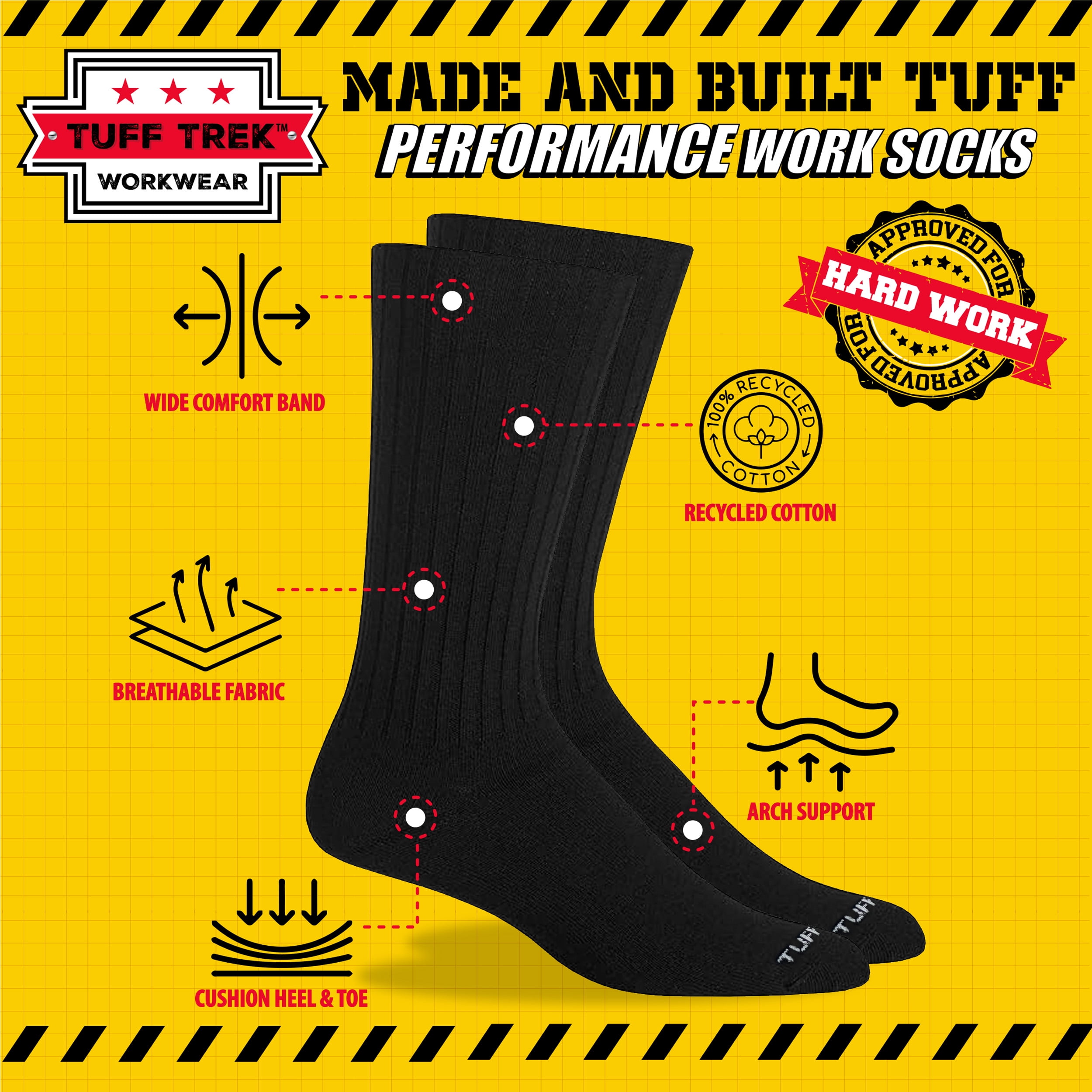 Men’s Heavy Duty Work Socks, Cushioned Crew Socks with Reinforced Heel & Toe, 10 Pair