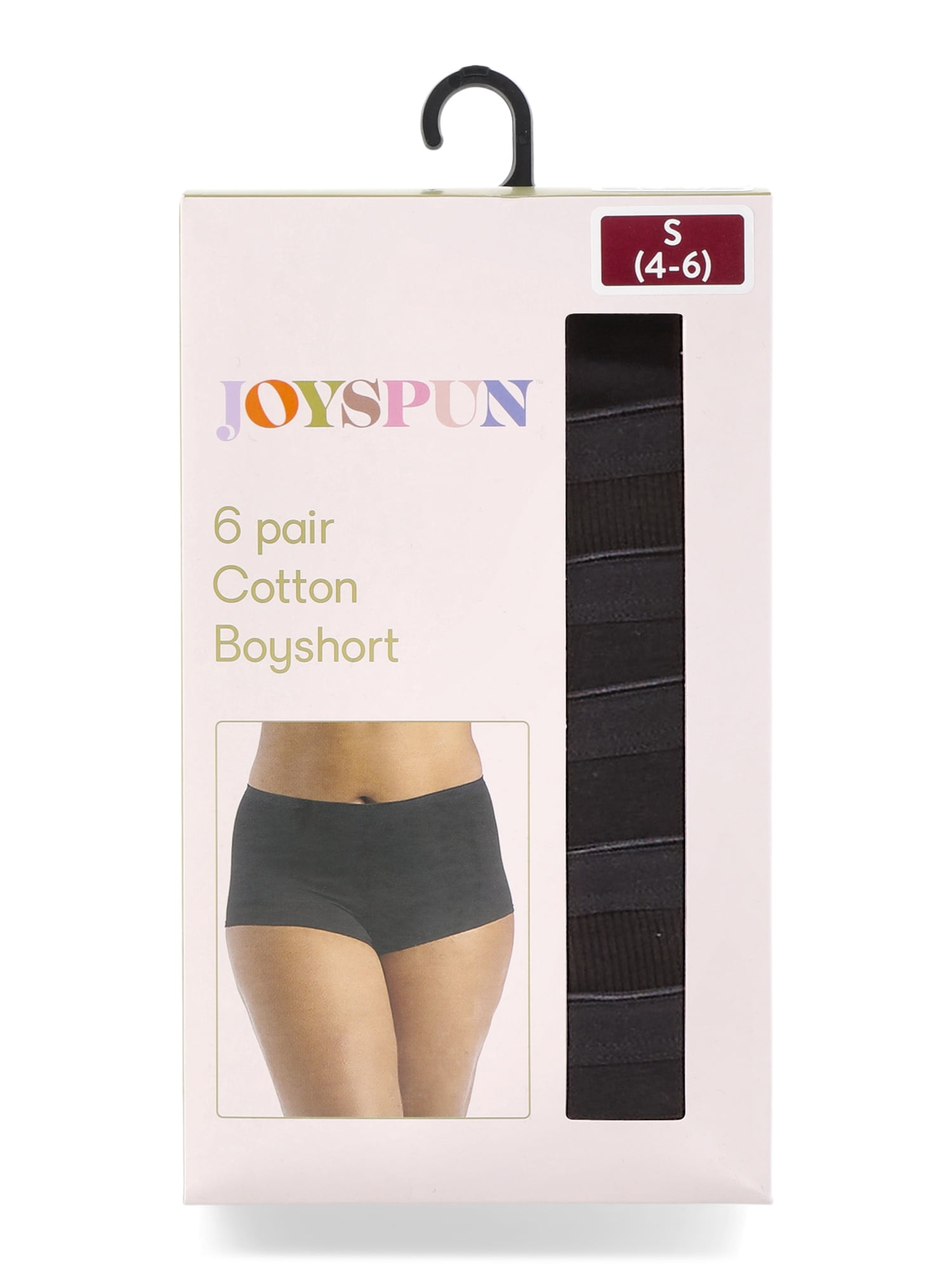 Joyspun Women's Cotton Boyshort Panties, 6-Pack, Sizes S-3XL