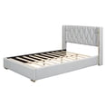 thumbnail image 6 of Full Size Platform Bed with Button Tufted Headboard, PU Upholstered Bed Frame with Metal Strips and Wooden Slat Support, Noise Free, No Box Spring Needed, Easy Assembly, Off White, 6 of 7