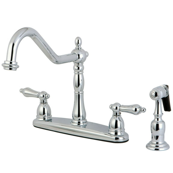 Kingston KB1751ALBS Heritage Two-Handle 4-Hole 8" Centerset Kitchen Faucet with Brass Sprayer in Polished Chrome