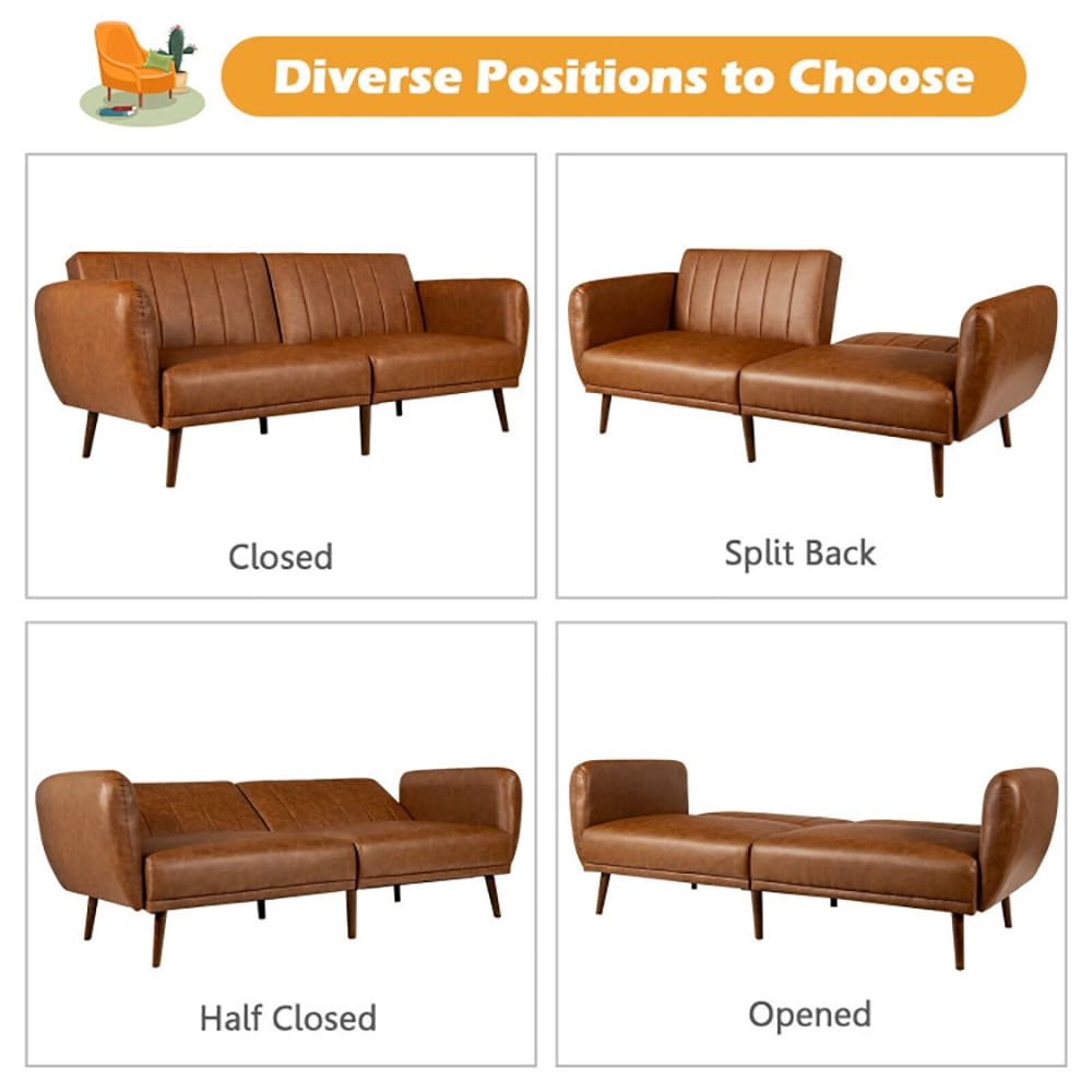 Finihen Convertible Futon Sofa Bed, Modern Convertible Sleeper Couch, 3 Seat Convertible Sofa Bed with Adjustable Backrest, for Living Room, Brown Finihen Convertible Futon Sofa Bed, Modern Convertible Sleeper Couch, 3 Seat Convertible Sofa Bed with Adjustable Backrest, for Living Room, Brown