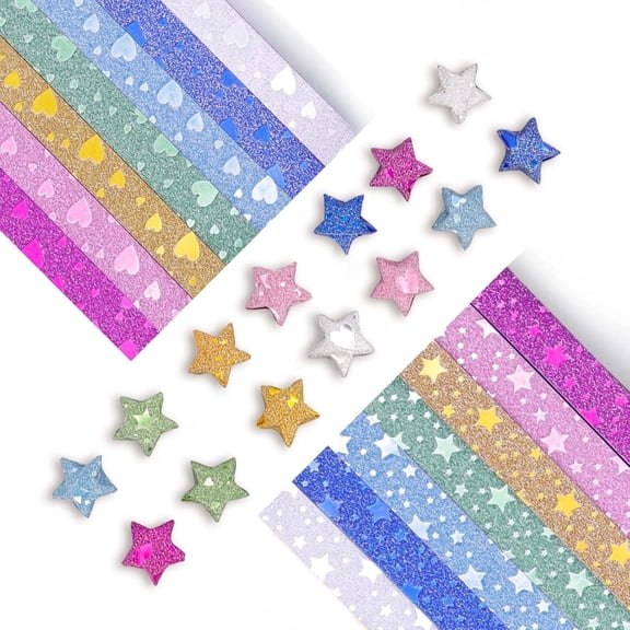 FULANDL 560 Sheets Paper Star Strips,Glitter Diamond Star Paper with 2 Designs,Colorful Decorative Sparkle Glow Stars for Gifts,Arts Crafting Supplies