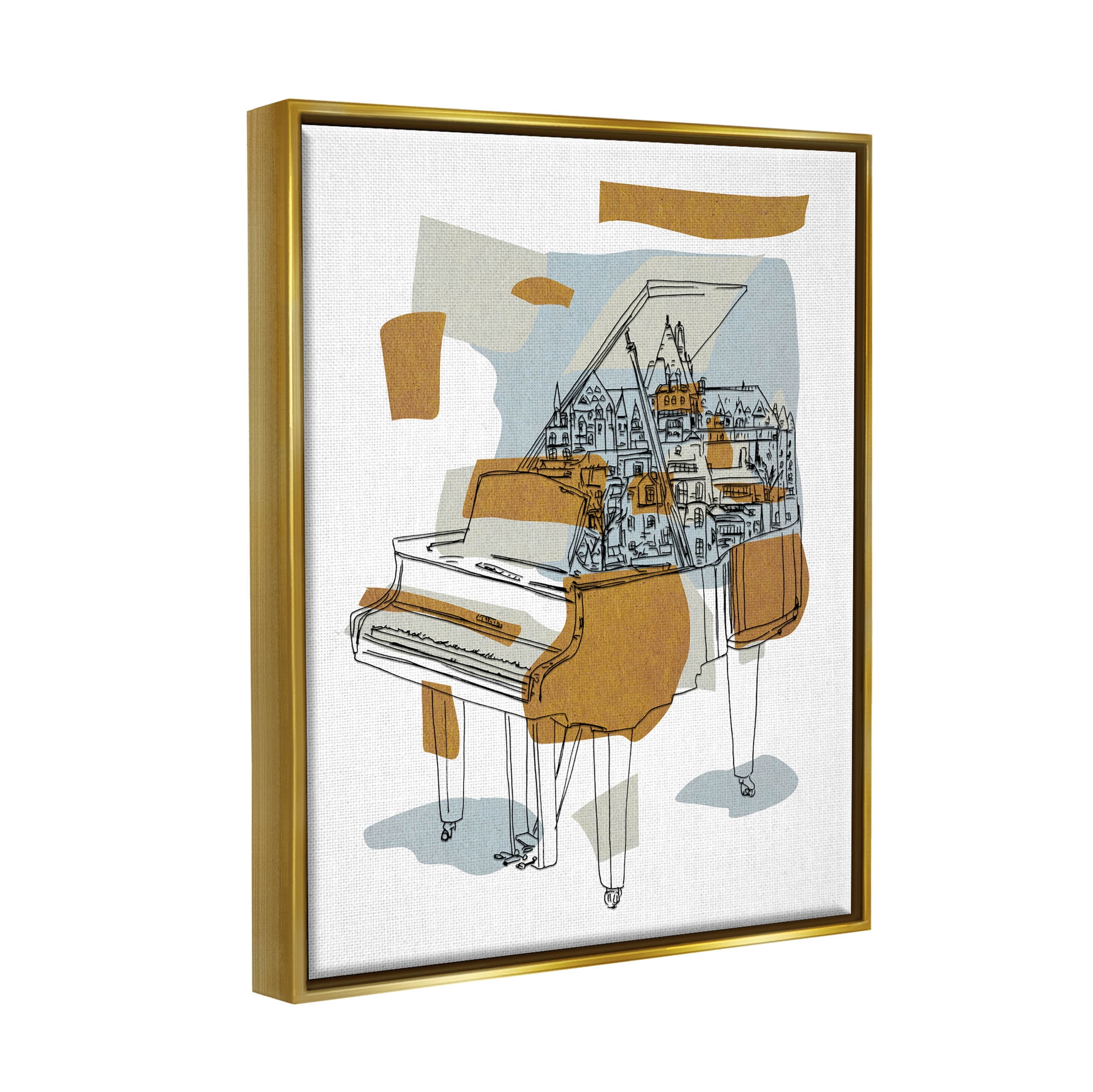Stupell Industries Urban Town Grand Piano Graphic Art Metallic Gold Floating Framed Canvas Print Wall Art, Design by Melissa Wang