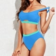 thumbnail image 3 of Sngxgn Women's Bikini Sets High Neck Print High Waisted Two Pieces Swimsuits Bathing Suits(Blue,S), 3 of 7