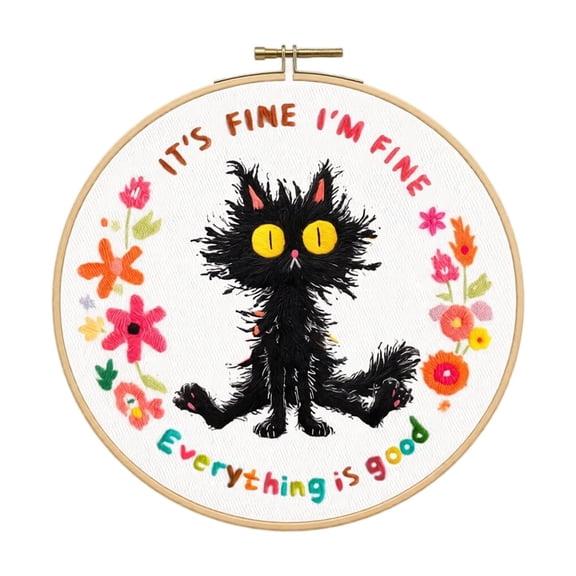 Embroidery Kit for Beginners Funny Black Cat Hand Embroidery Starter Kit with Full Supplies for Diy Home Wall Decor Craft