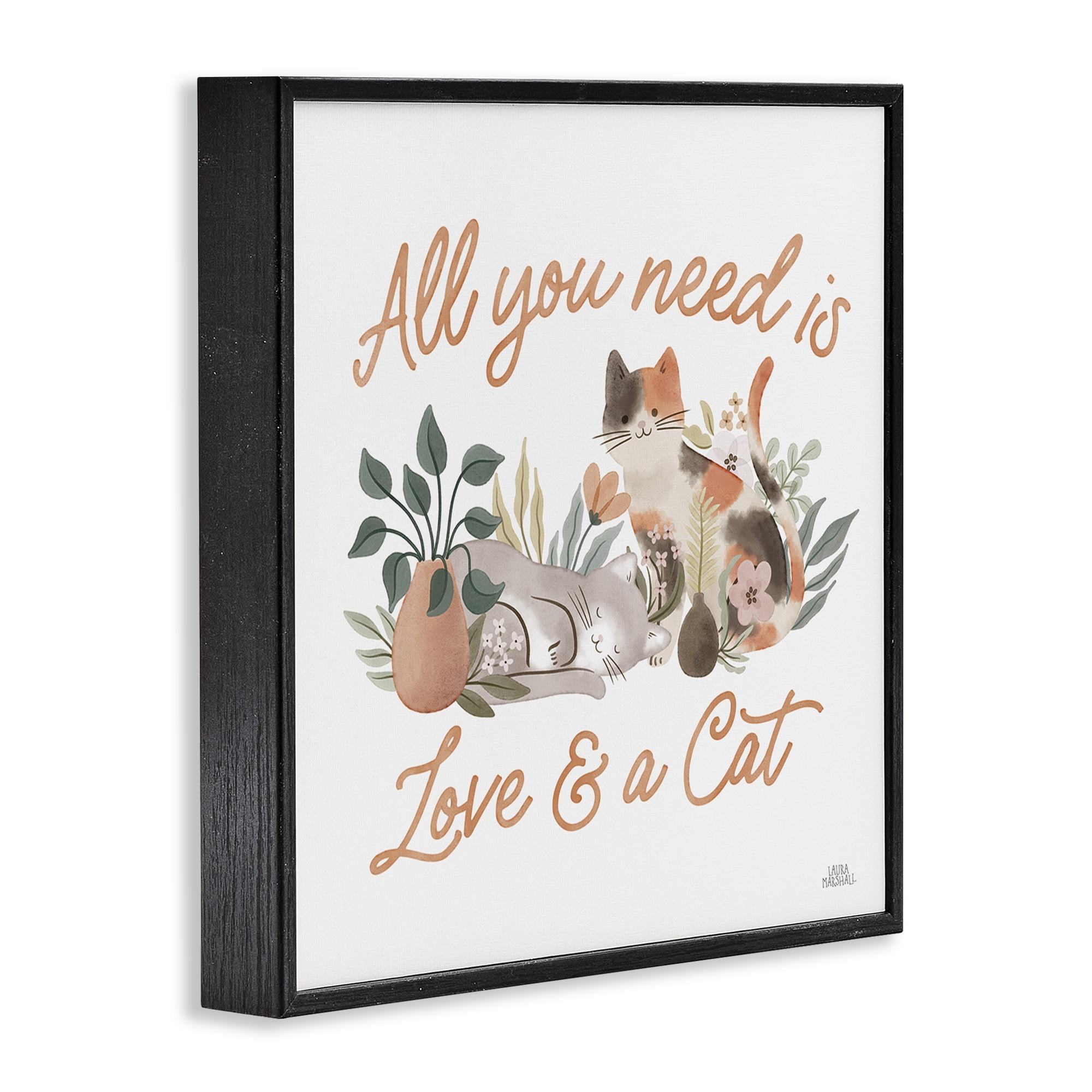 Stupell Industries Love & A Cat Phrase Animals & Insects Painting Black Framed Art Print Wall Art, 17 x 17