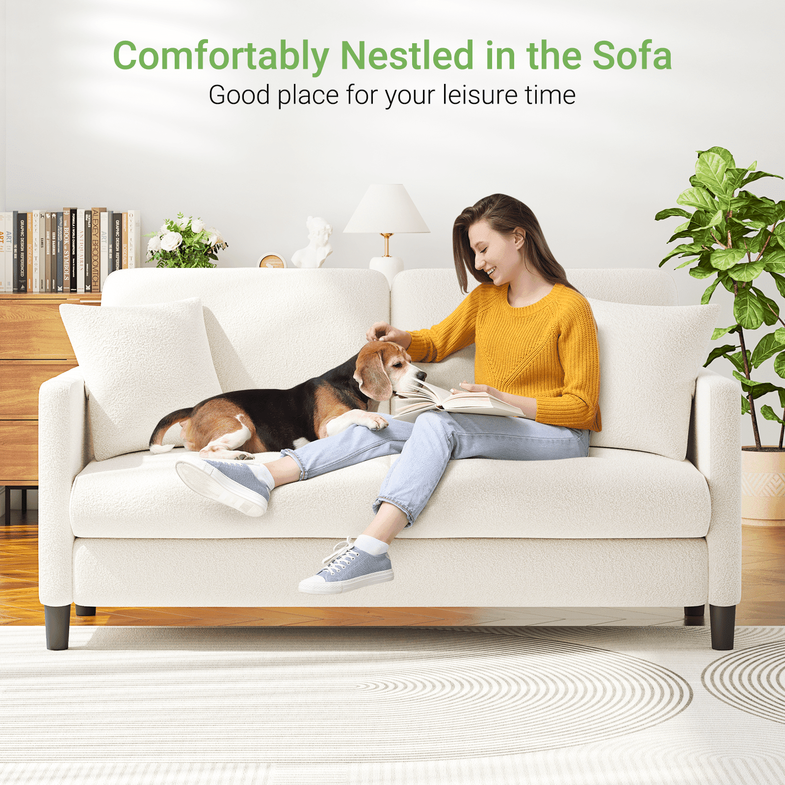 Neche 65" Sofa Couch for Living Room Office Small Space, Comfy Loveseat in a Box, Beige