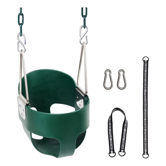 KINSPORY Toddler Swing Set, 59" Heavy-Duty Coated Iron Chains Baby Swing, High Back Full Bucket Baby Seat with Tree Straps, Backyard Outdoor Indoor