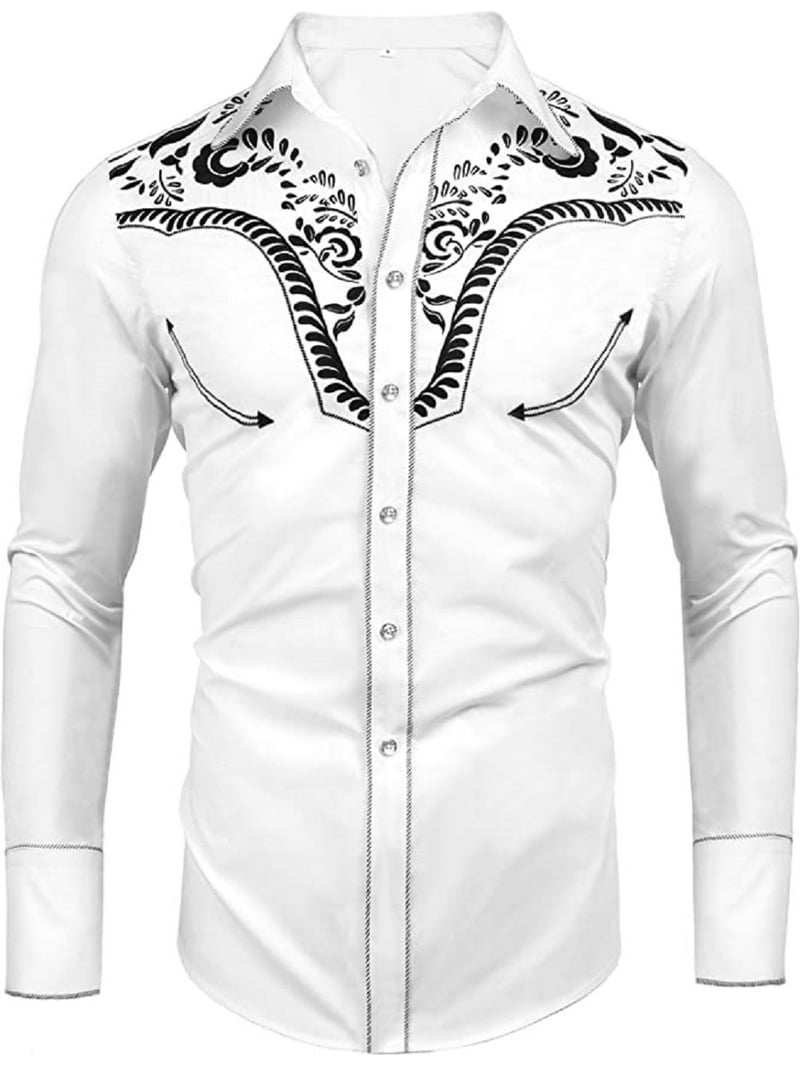 Daupanzees Slim Fit Long Sleeve Cotton Cowboy Shirt, Floral
