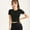 Black, variant on ‌Women Workout Short Sleeve Zip Tight Crop Top Sumemr Running Yoga T-Shirt Athletic Apparel‌