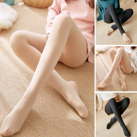 

Kripyery 2 Pair New Winter Women Cashmere Stockings Warm Wool Tights Pantyhose Seamless Socks and Open Toe Sock (Black/ Skin Color )