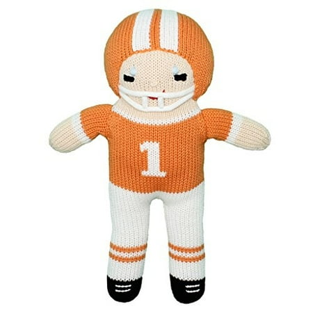 9' Plush Player - Zubels 100 Hand-Knit Football Player Plush Doll Toy in Orange and White, 12-Inch, All-Natural Fibers, Eco-Friendly