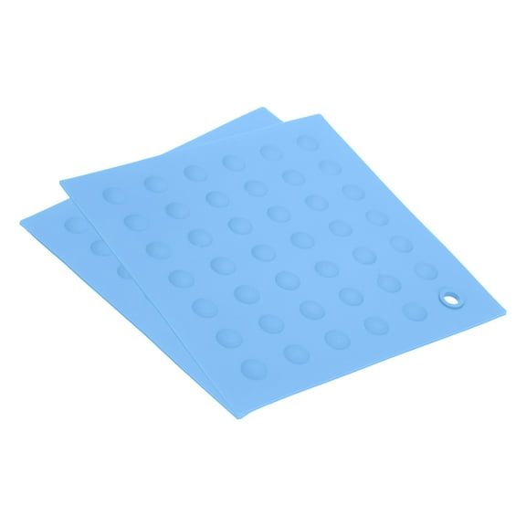 Unique Bargains Silicone Trivet Mats 2pcs, Square Dots Hot Pan Pads Dish Drying Mat for Kitchen Counter Table  Light Blue