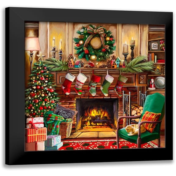 Fireside Christmas 12x12 Black Modern Framed Museum Art Print Titled - Boehme, Nicky