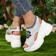 thumbnail image 3 of Womens Platform Wedge Sandals Floral Print Knit Mesh Open Toe Athletic Walking Shoes Casual Slip on Summer Sneakers White Size 8.5, 3 of 7