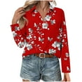 thumbnail image 4 of Royisotas Fitted Tops Women Winter Soft Long Sleeve Casual Womens Button Down Shirt Floral Graphic Red Collared Button up Shirts, 4 of 6