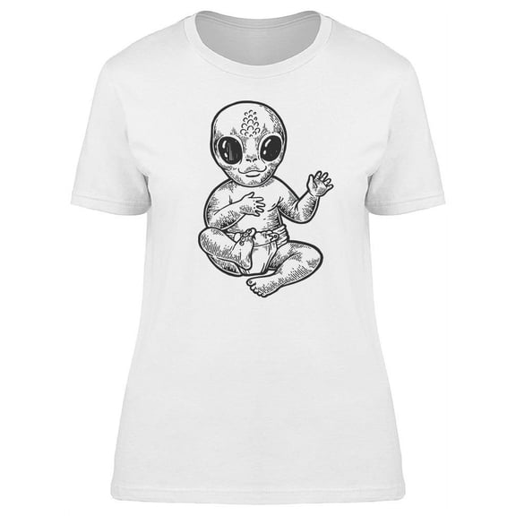 Funny Alien Baby Sketch T-Shirt Women -Image by Shutterstock, Female Large