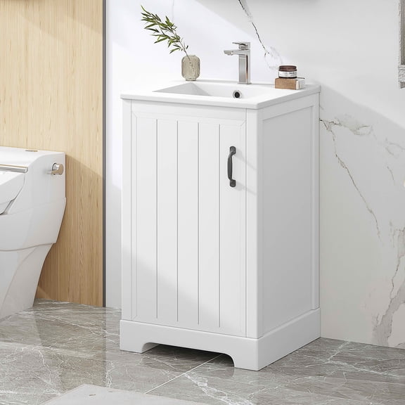 MAYEERTY 30" Bathroom Vanity with Sink White MDF Rubberwood 3 Drawers Adjustable Shelf Freestanding