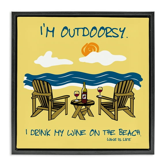 Stupell Industries Outdoorsy Wine on Beach Landscape & Nature Painting Black Floater Framed Canvas Art Print Wall Art, 18 x 18