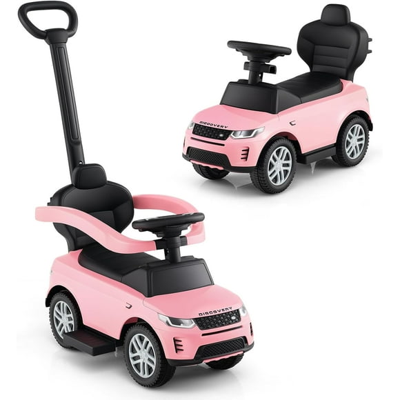 Voiture Pousse-Pousse Land Rover sous Licence pour Tout-Petits par OLAKIDS, Poussette 3 en 1 Voiture Glissante et de Marche avec Poignée de Contrôle pour Parent, Klaxon, Rangement, Jouet à Chevaucher Pied-au-Sol pour Garçons Filles