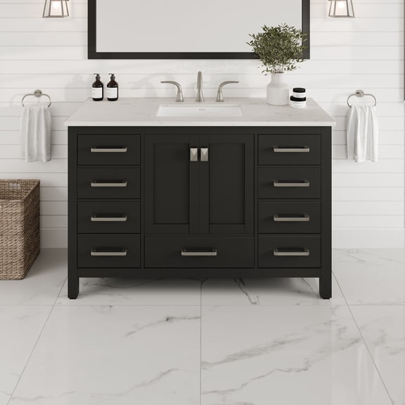 Eviva Aberdeen 48"W x 22"D White Double Sink Bathroom Vanity with Carrara Quartz Countertop and Undermount Porcelain Sink