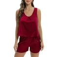 thumbnail image 1 of Womens Satin 2 Piece Pajamas Set,Sleeveless Silk Nightshirt Top with Elastic Waisted Pajamas Bottom Shorts,Super Comfy Solid Color Lounewear Set for Lounging Room,Holiday,Travel,XS-XL, 1 of 8