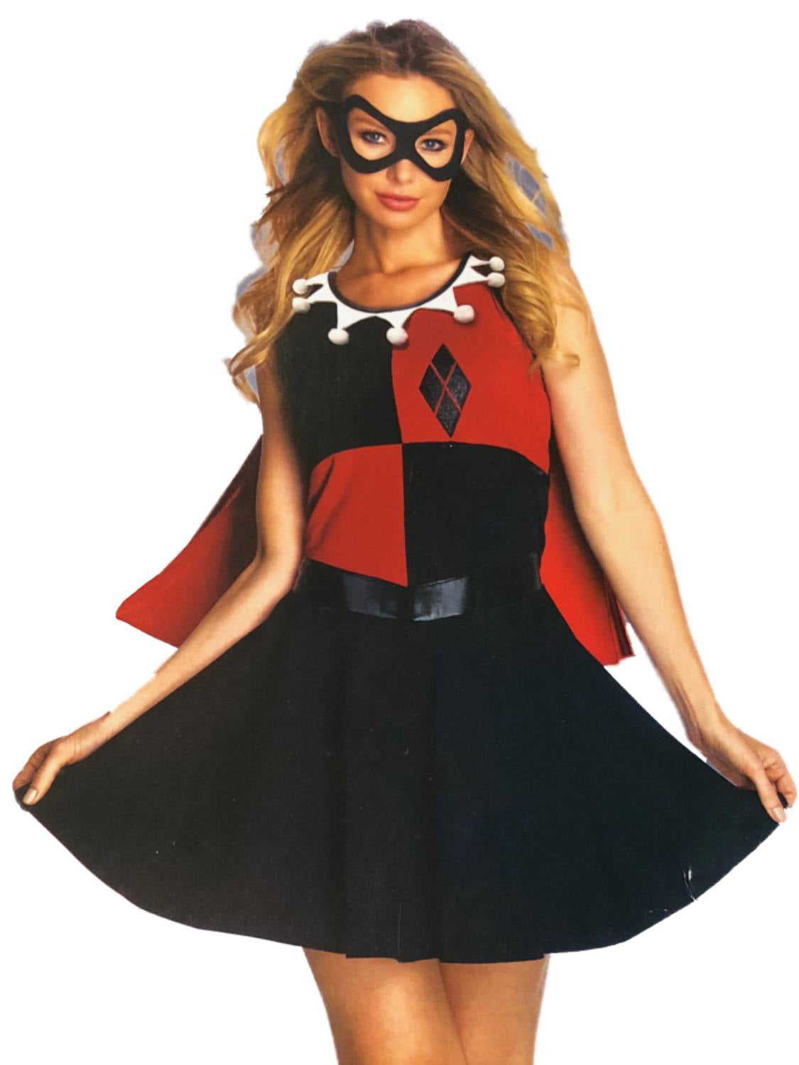 Womens Harley Quinn Halloween Costume Dress Cape & Mask ...