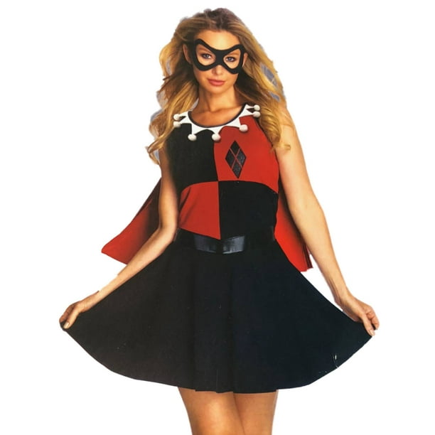 Womens Harley Quinn Halloween Costume Dress Cape & Mask Medium 810