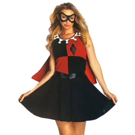 Womens Harley Quinn Halloween Costume Dress Cape & Mask