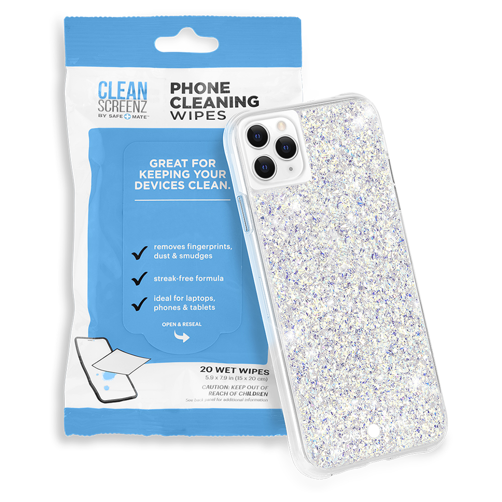 Safe+Mate CLEANSCREENZ - Phone Wet Wipes - 1 Pack (20 Individual Wipes)