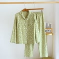 thumbnail image 2 of DeHolifer Womens Pajamas Set- Button Down Women Pajama Pjs Floral Long Sleeve Sleepwear Lady Nightwear Soft Lounge Sets Green L, 2 of 3