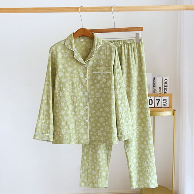 LSLJS Pyjama Femme Bouton Vêtement de Nuit Haut à Manches Longues Pantalon Ample Imprimé Pyjama Décontracté Vêtements de Détente Ensemble de Pyjama