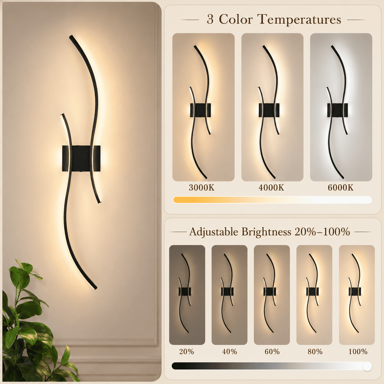 Laybasic 39.3" Large Battery Operated Wireless Wall Sconces Set of 2, Black Modern Rechargeable Wall Light with Remote, 3CCT Dimmable Wireless Wall Lamp for Living Room Bedroom Hallway