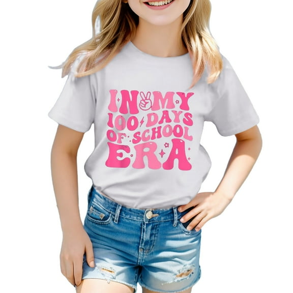 100th Day of School Shirt Kids Cute Print Round Neck Short Sleeve Girls Shirts School Celebration Shirts for 2T Girls Boys