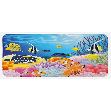 

Fish Kitchen Mat Water Life Different Kind of Fishes Coral Reefs and Sponges Theme Plush Decorative Kitchen Mat with Non Slip Backing 47 X 19 Multicolor by Ambesonne