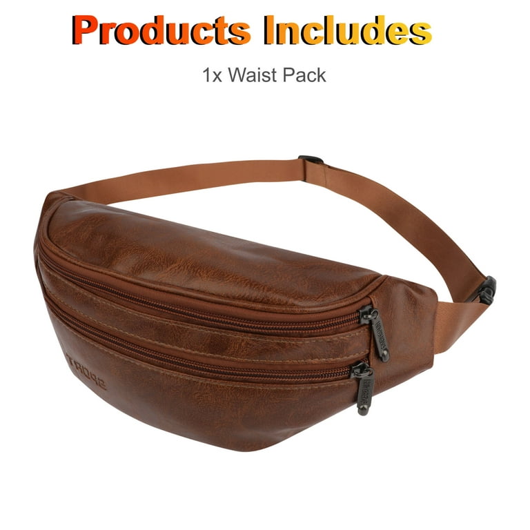 Leather Waist Bag, EEEkit Fanny Pack for Men, Waterproof Crossbody Belt Bag  with Adjustable Strap, Brown 