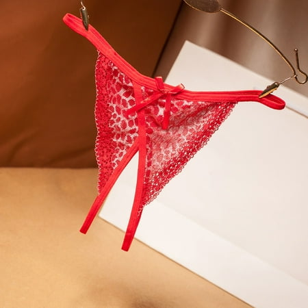 

DENGDENG Women s Sexy Lace Floral Low Waisted Thong Open Crotch Lingerie Panty Underwear See Through Breathable Panties