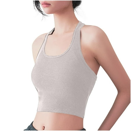 Vest Top with Built in Bra Women Knitted Cotton Spaghetti Strap V Neck Camisoles Summer Short Basic Tank Top Gym Yoga Sleeveless Backless Vests