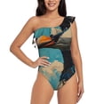 thumbnail image 2 of Picia Blue Watercolor Duck Pattern Women's One Piece Swimsuits,One Shoulder Swimwear Asymmetric ,Ruffle Monokinis Bathing Suits,High Waisted Flattering Bathing Suits-Small, 2 of 8