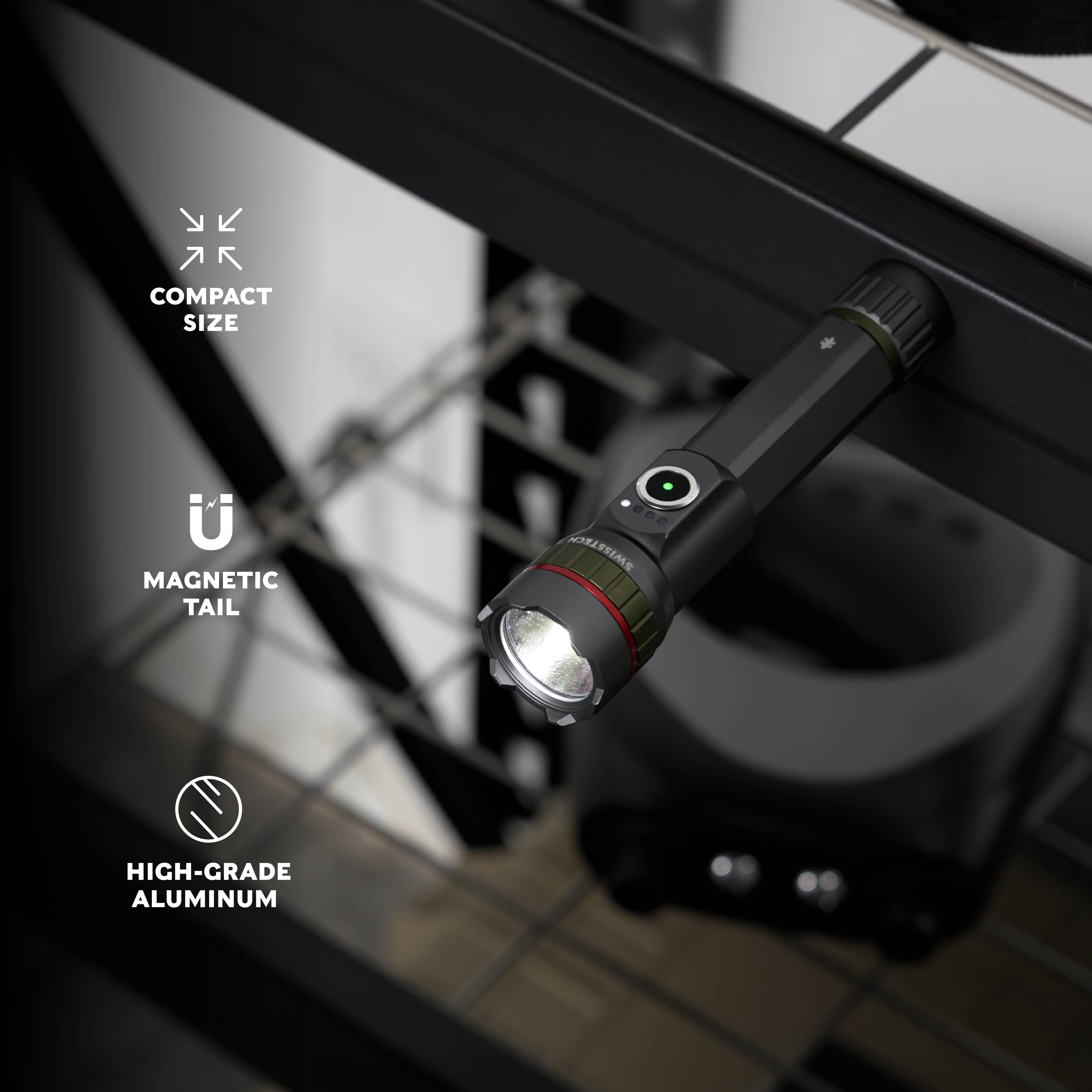 Swiss Tech 3000 Lumen Rechargeable LED Flashlight with IP67 Waterproof Magnetic Tailcap