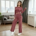 thumbnail image 2 of sususu 2 Piece Sets for Women Fall,Sweat Set Women's Knit Sweatshirt And Pants Two Piece Outfit Soft Casual Long Sleeve Comfortable Trousers For Everyday Wear And Home Relaxation - Red, 2 of 4