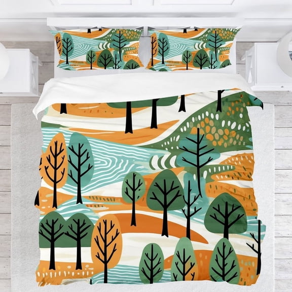 Forest Print Bedding Set, Modern Simple Unisex Bedding Set with 1 Duvet Cover and 2 Pillowcases, Christmas Gift