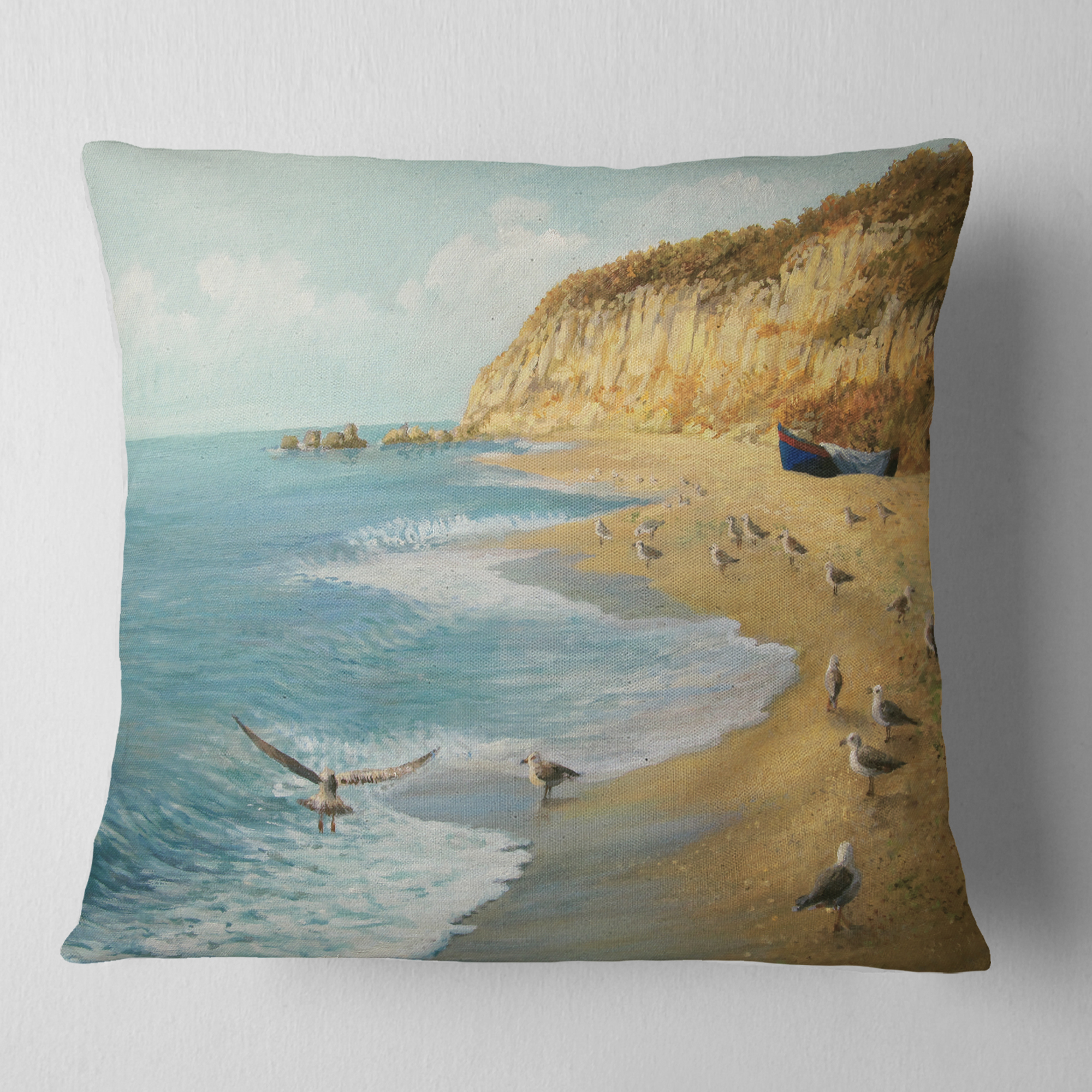 Designart The Calm Beach - Landscape Painting Throw Pillow - 16x16