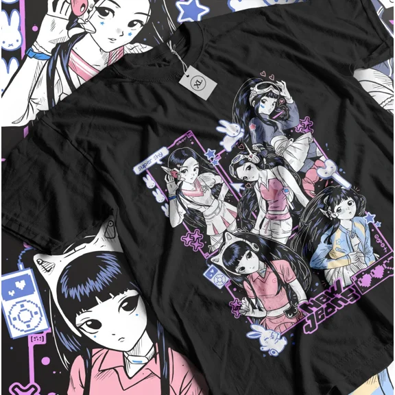 VINTAGE NewJeans Anime T-shirt Girls Anime Ladies KPOP Merch Graphic T-Shirt All Size