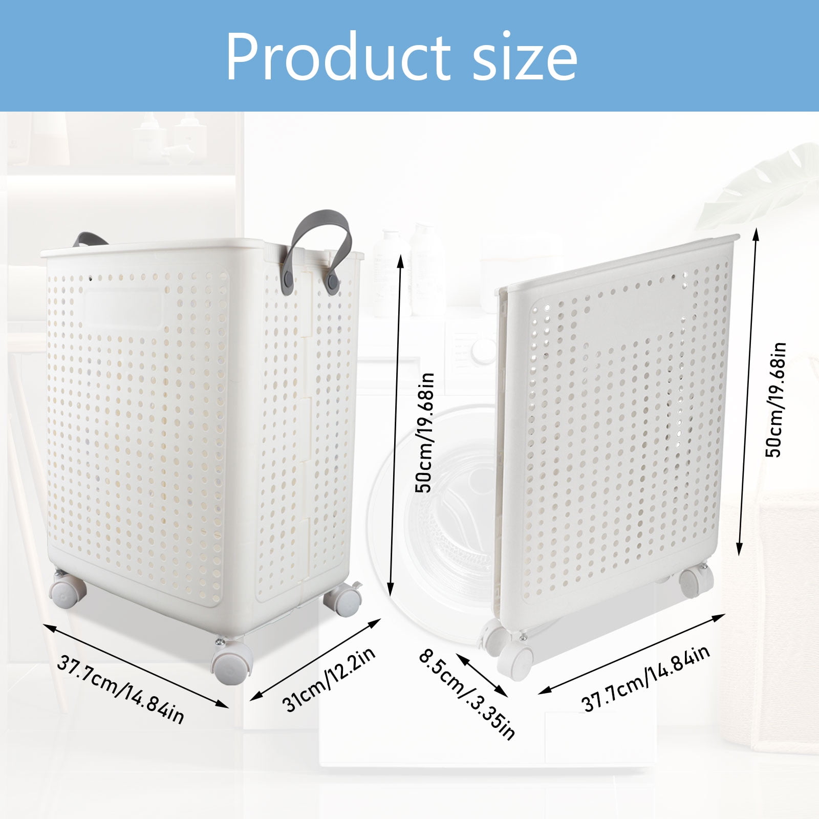 Collapsable Laundry Hamper with Wheels and Lid, 41.5L Rolling Laundry Basket with Handle, Foldable Storage Bins for Corner Bedroom Bathroom