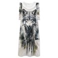 thumbnail image 3 of Wolf in Forest Watercolor Art Women's Fashion Casual Dress Summer Stand Up Collar Ruffles Sleeve Dress Elegant Dresses, 3 of 4