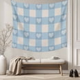 thumbnail image 5 of Blue Plaid Tapestry for Bedroom Wall Hanging Tapestry, Country Cute Love Pastoral Heart Lattice Ceiling Backdrop Tapestries Poster Blanket Wall Decor for Teens Room Living Room Dorm 55" x 73", 5 of 8