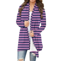 Plus Size Open Front Cardigans for Women Lightweight Striped Casual Fall Cardigan Tops S-5X Loose Comfy Outerwear (4XL, Purple)